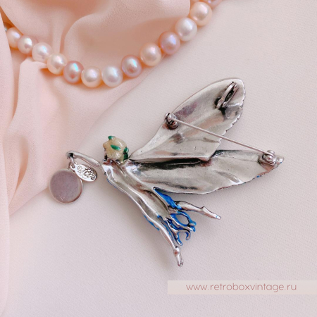 KIRKS FOLLY Брошь-кулон «Астральная фея в синем платье с луной: серебро»