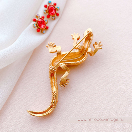 D'ORLAN Брошь "Ящерица Гауди" с цветными кристаллами