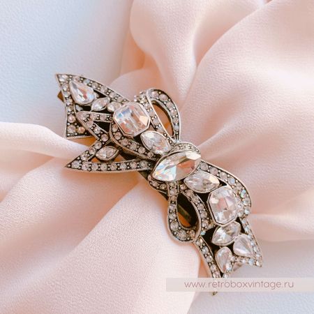 SWEET ROMANCE Заколка-автомат "Бант: прозрачные кристаллы в серебре"