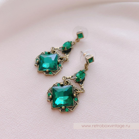 SWEET ROMANCE Серьги «Клеопатра: изумрудные в бронзе»