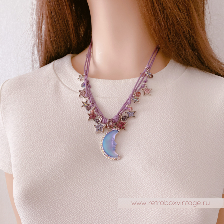 KIRKS FOLLY Ожерелье «Лавандовый вечер с полумесяцем» на шнурах с бусинами