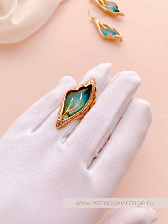 ALEXIS BITTAR Кольцо "Крыло голубой бабочки" Коллекция JARDIN MYSTERE AZURE BLUE