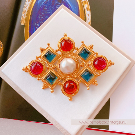 BEN AMUN Брошь "Византия" с цветными кабошонами и жемчугом