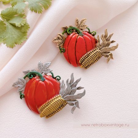 JJ / JONET JEWELRY Брошь "Тыква с кукурузой: бронза" овощи