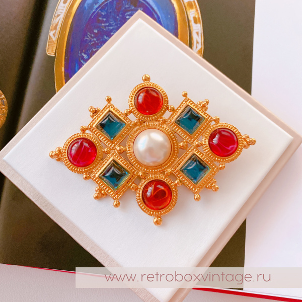 BEN AMUN Брошь "Византия" с цветными кабошонами и жемчугом
