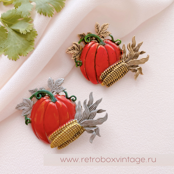 JJ / JONET JEWELRY Брошь "Тыква с кукурузой: бронза" овощи