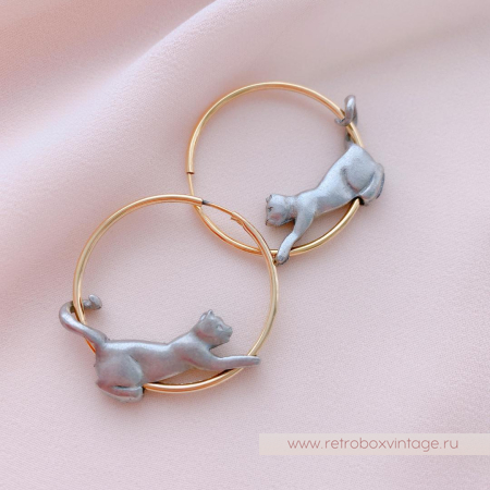 JJ / JONET JEWELRY (ARTIFACTS ) Серьги-конго «Кошечки-пантеры» (уценка)