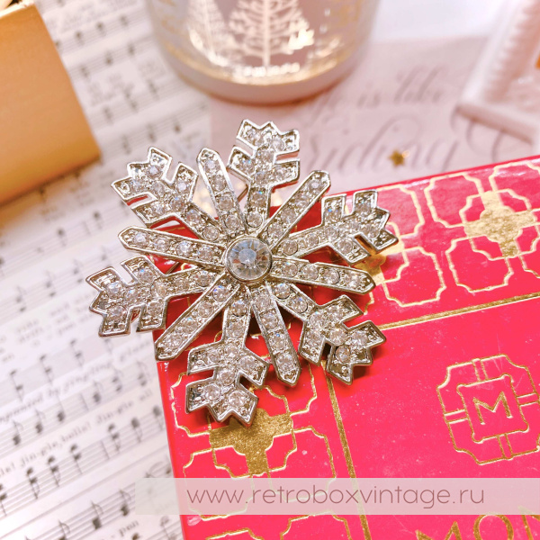 MONET Брошь "Кристальная снежинка" серебро