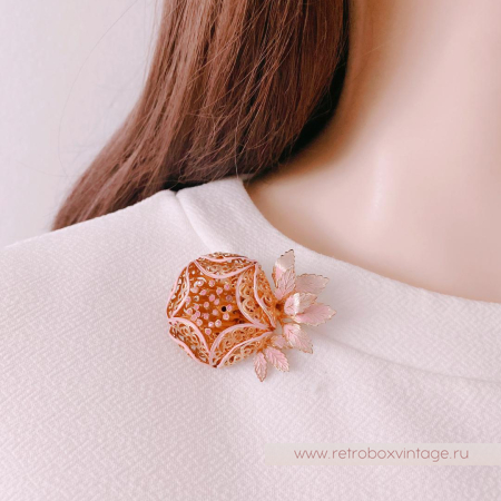 VENDOME Брошь и клипсы «Розовые ажурные хризантемы»