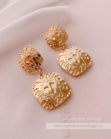 ANNE KLEIN Серьги «Золотые львы квадрат»