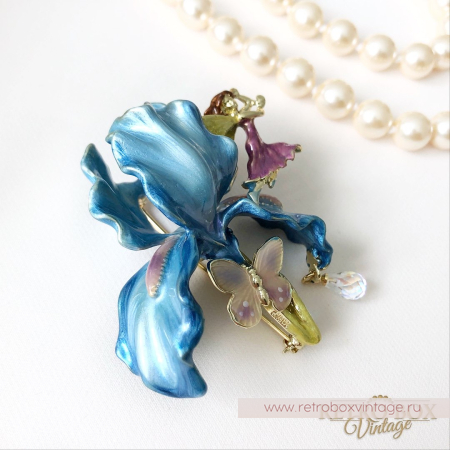KIRKS FOLLY Брошь «Голубой ирис с феей и капелькой» (архив)