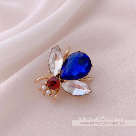 SWEET ROMANCE Трио брошей «Пчелки полевых цветов: сине-красные в золоте» (3 шт)