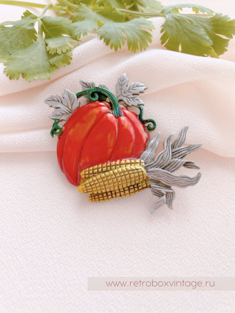 JJ / JONET JEWELRY Брошь «Тыква с кукурузой: серебро» овощи