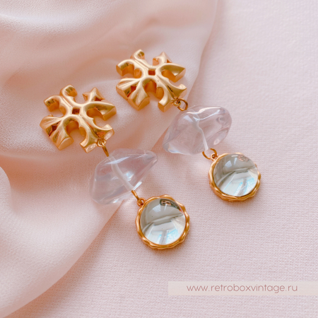 TORY BURCH Серьги-пусеты удлиненные «Роксана: прозрачные розово-мятные»