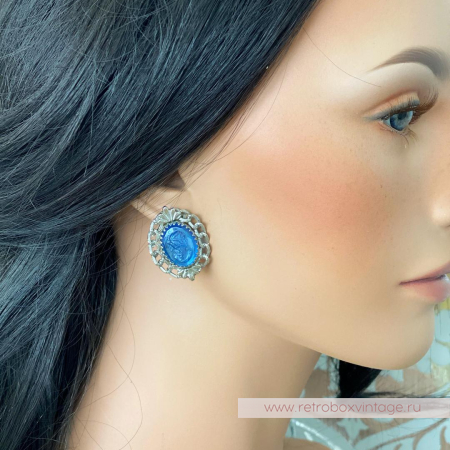 WHITING AND DAVIS Комплект «Голубые камеи» ожерелье и клипсы