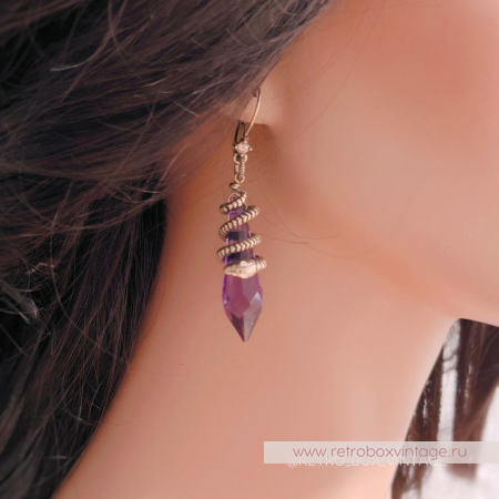 SWEET ROMANCE Серьги "Змейка и магический кристалл: аметист в бронзе" (с нюансом)