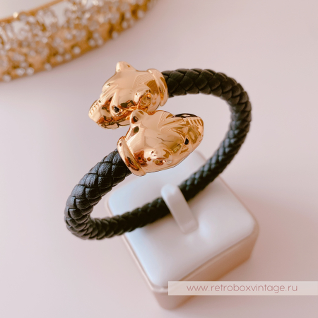 UVELINA Браслет "Золотые пантеры: черные кристаллы" плетеная кожа