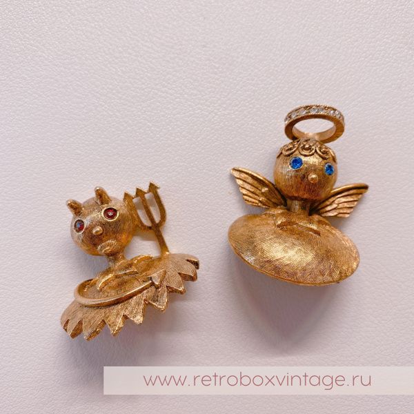 TORTOLANI Парные наплечные броши «Ангелочек и демон: Коллекция «Голос совести»