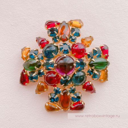 WEISS Брошь-кулон «Мальтийский крест: цветной  с кабошонами»