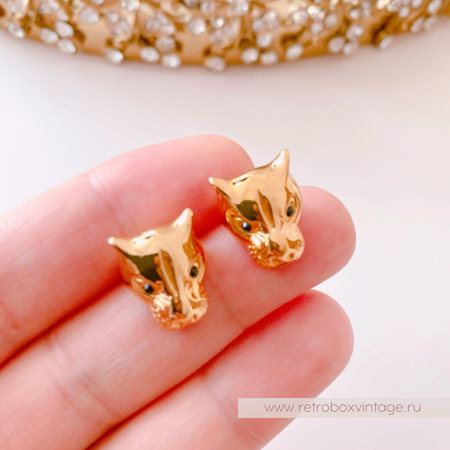 UVELINA Серьги "Золотые пантеры: черные кристаллы"