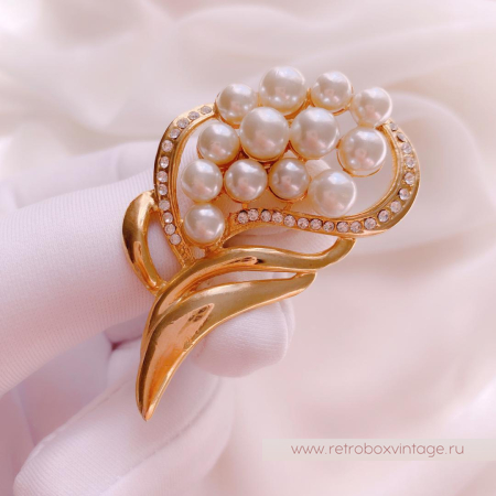 NO NAME Брошь винтажная «Ландыши жемчужные»