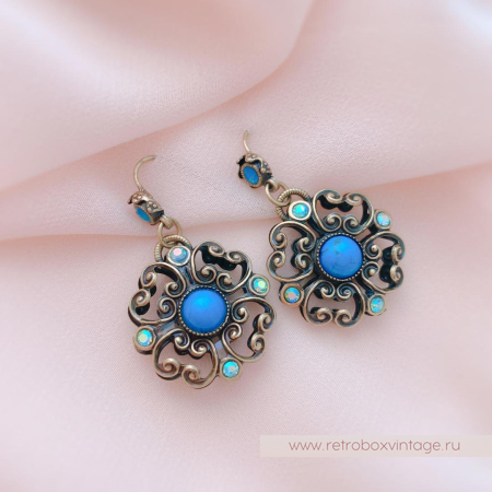 SWEET ROMANCE Серьги «Клевер с бирюзой»