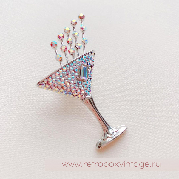 BUTLER AND WILSON Брошь-пин «Бокал с пузырьками: серебро»