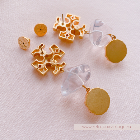 TORY BURCH Серьги-пусеты удлиненные «Роксана: прозрачные розово-мятные»