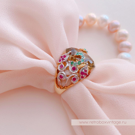 Кольцо «Оливия» (серебро 925, цитрин, рубин, изумруд) 7,5"