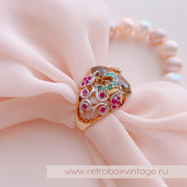 Кольцо «Оливия» (серебро 925, цитрин, рубин, изумруд) 7,5"