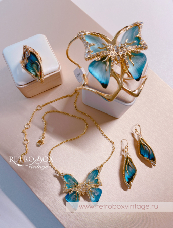 ALEXIS BITTAR Браслет-каф "Голубая бабочка" Коллекция Jardin mysteré azure blue