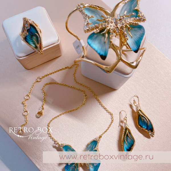ALEXIS BITTAR Браслет-каф "Голубая бабочка" Коллекция Jardin mysteré azure blue