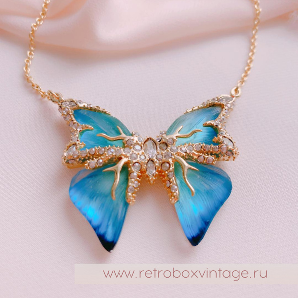ALEXIS BITTAR Колье на цепочке «Голубая бабочка» Коллекция Jardin mysteré azure blue