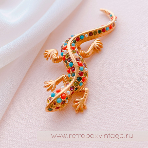 D'ORLAN Брошь "Ящерица Гауди" с цветными кристаллами