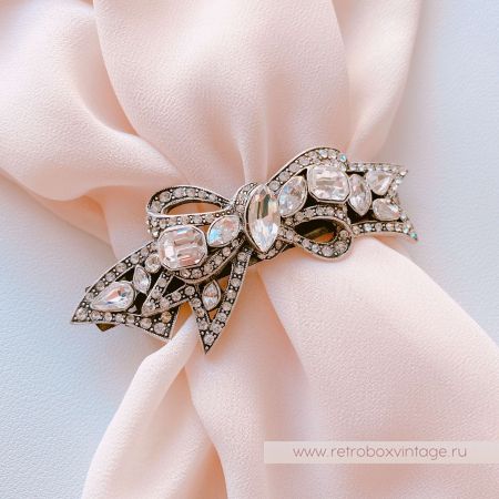 SWEET ROMANCE Заколка-автомат "Бант: прозрачные кристаллы в серебре"