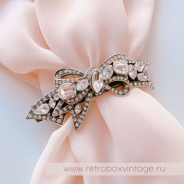 SWEET ROMANCE Заколка-автомат "Бант: прозрачные кристаллы в серебре"
