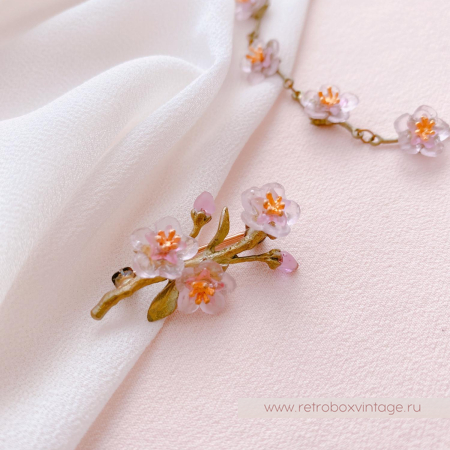 MICHAEL MICHAUD Брошь «Нежная весна: веточка цветущего персика» мини