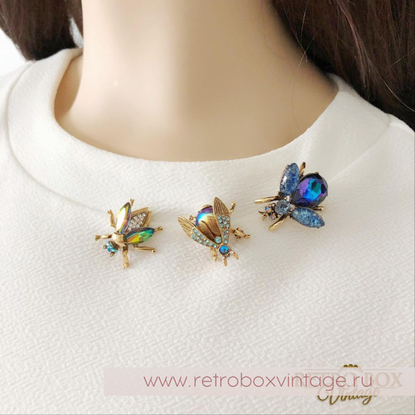 SWEET ROMANCE Трио брошей "Радужные пчелки: экзотик в золоте" (3 шт)
