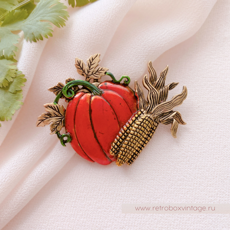 JJ / JONET JEWELRY Брошь "Тыква с кукурузой: бронза" овощи