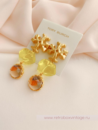 TORY BURCH Серьги-пусеты удлиненные «Роксана: прозрачные салатово-бежевые»