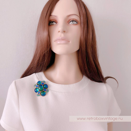 JOAN RIVERS Брошь «Магия цвета» сине-зеленые кабошоны