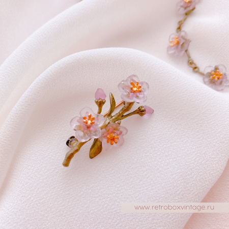 MICHAEL MICHAUD Брошь «Нежная весна: веточка цветущего персика» мини