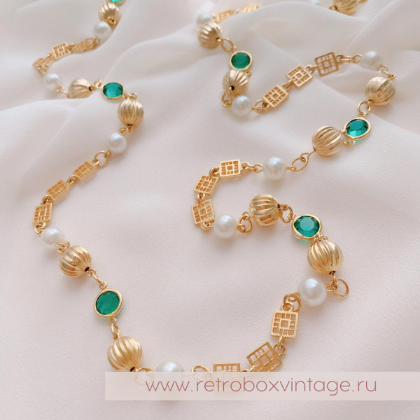 NO NAME Нить безелей с жемчугом «Изумрундия»
