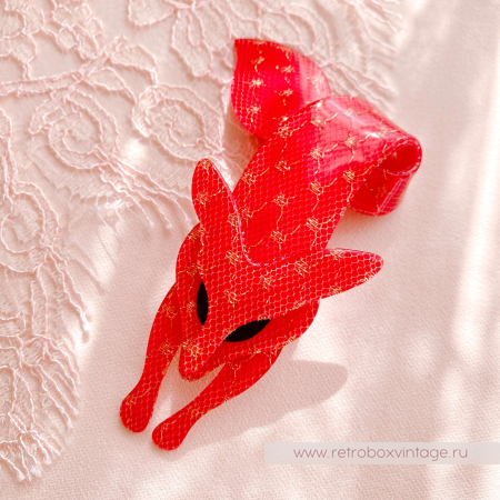 LEA STEIN Брошь "Лиса: красная кружевная" черные глазки