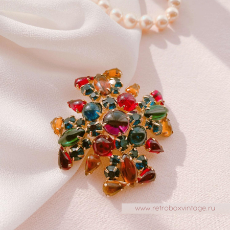 WEISS Брошь-кулон «Мальтийский крест: цветной  с кабошонами»