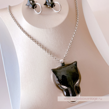 UVELINA Серьги "Черные пантеры с серебристым кольцом"