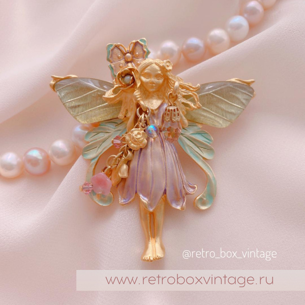 KIRKS FOLLY Брошь-кулон «Фея примулы с золотистыми крылышками»