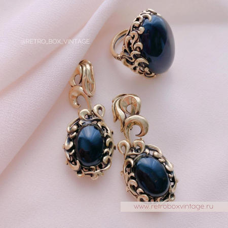 FIORE DI FIRENZE Серьги «Черный феникс» с соколиным глазом