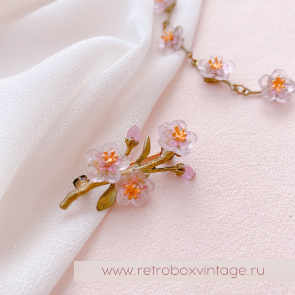 MICHAEL MICHAUD Брошь «Нежная весна: веточка цветущего персика» мини