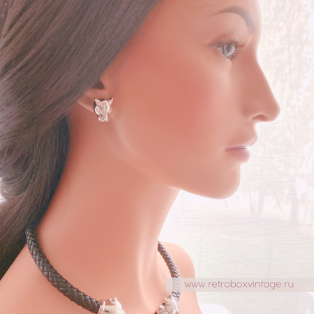 UVELINA Серьги "Серебристые пантеры: прозрачные кристаллы"